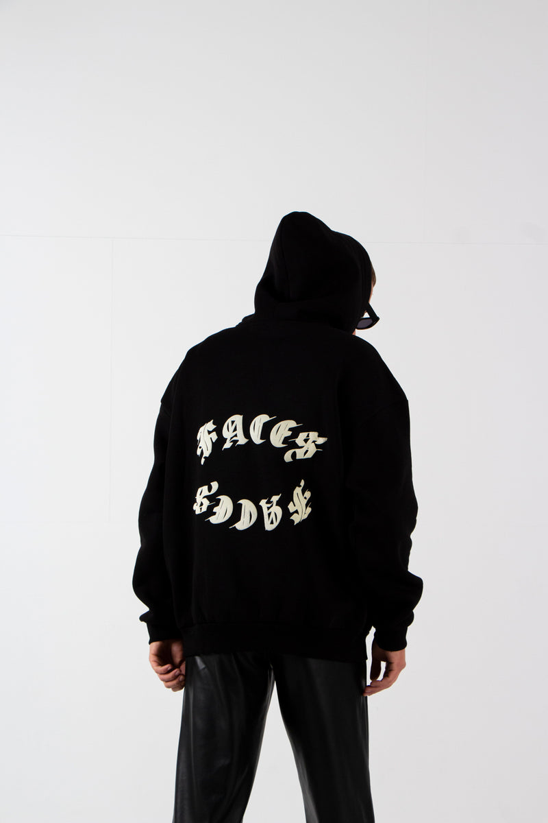 FACES HEAVY OVERSIZED HOODIE - BACKPRINT/BLACK